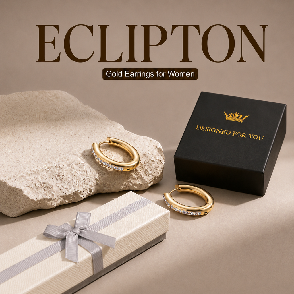 Eclipton® 14K Plated Gold Hoop Earrings for Women, Dainty & Hypoallergenic Oval Cubic Zirconia Diamond Hoop Earrings for Party Daily Office Wear