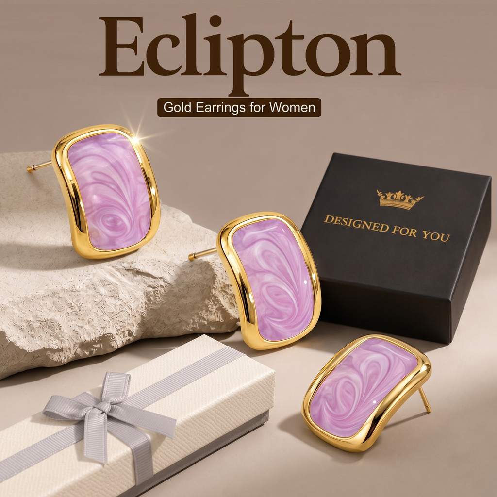 Eclipton® 14K Plated Gold Stud Earrings for Women Trendy, Dainty Hypoallergenic Earrings Unique for Party Daily Office Wear