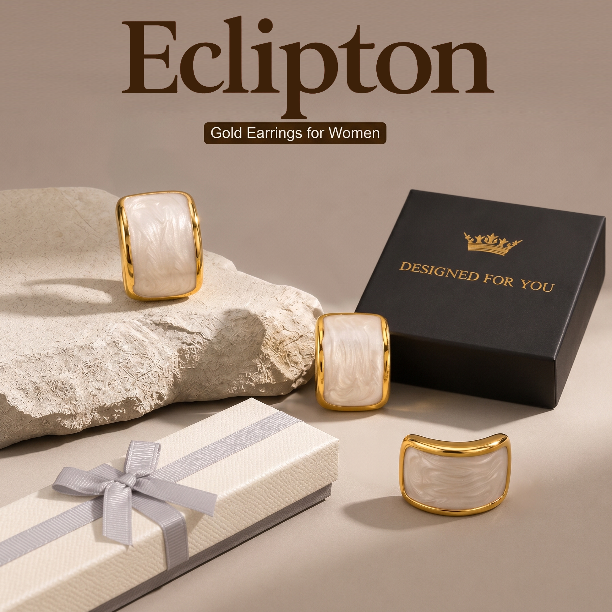 Eclipton® 14K Plated Gold Stud Earrings for Women Trendy, Dainty Hypoallergenic Earrings Unique for Party Daily Office Wear