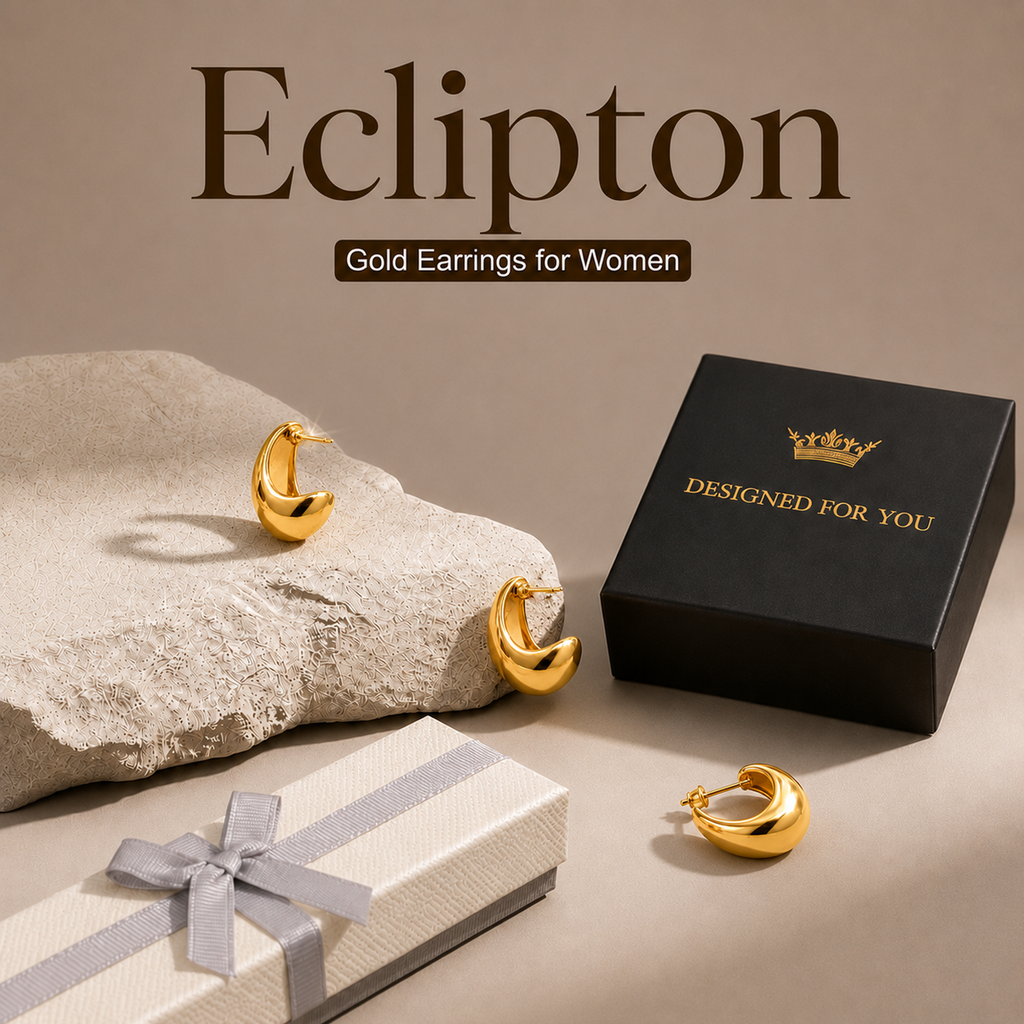 Eclipton® 14K Plated Gold Stud Earrings for Women, Hypoallergenic Drop Earrings, Lightweight Teardrop Design, Jewelry Gift for Women