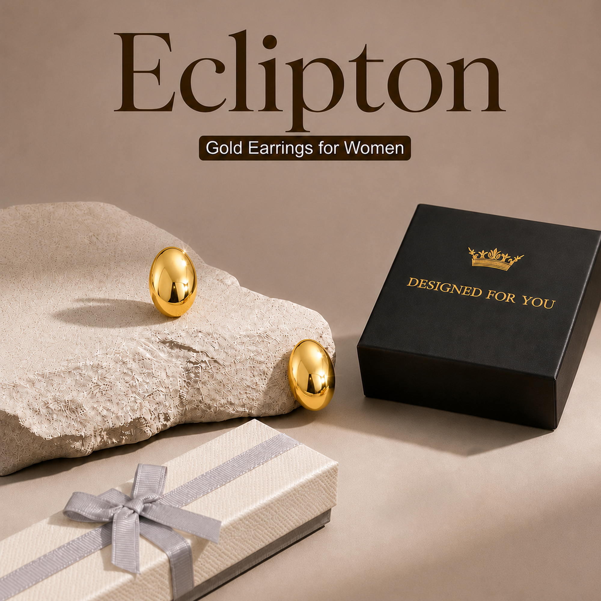 Eclipton® 14K Plated Gold Stud Earrings for Women, Oval Lightweight Hypoallergenic Earrings, Minimalist Daily Wear, Gold Jewelry Gifts for Womens