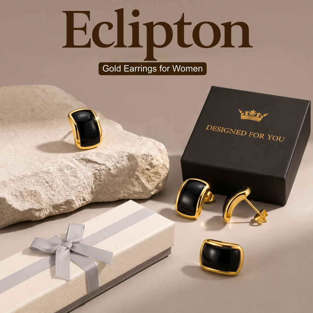 Eclipton® 14K Plated Gold Stud Earrings for Women Trendy, Dainty Hypoallergenic Earrings Unique for Party Daily Office Wear