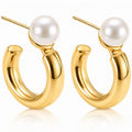 Eclipton® 14K Plated Gold Hoop Earrings for Women, Hypoallergenic Pearl Hoop Earrings, Elegant Jewelry Gift for Women’s Daily Wear