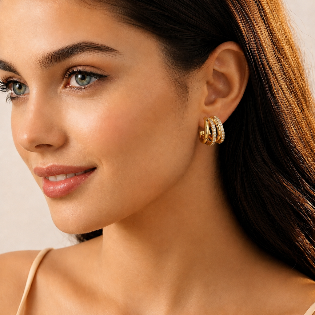 Eclipton® 14K Plated Gold Hoop Earrings for Women, Multi Huggie Hoop Earrings for One Hole with Cubic Zirconia, Trendy Hypoallergenic Gold Jewelry Gifts