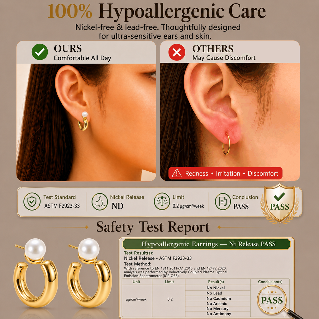 Eclipton® 14K Plated Gold Hoop Earrings for Women, Hypoallergenic Pearl Hoop Earrings, Elegant Jewelry Gift for Women’s Daily Wear