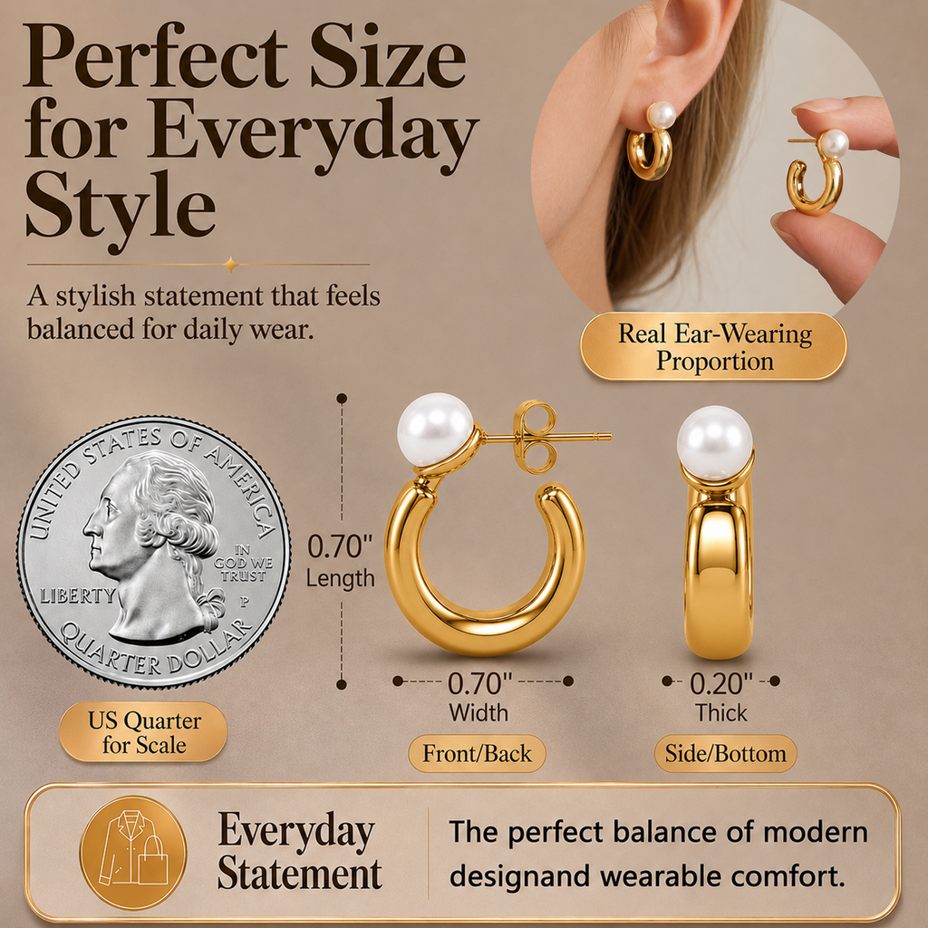 Eclipton® 14K Plated Gold Hoop Earrings for Women, Hypoallergenic Pearl Hoop Earrings, Elegant Jewelry Gift for Women’s Daily Wear