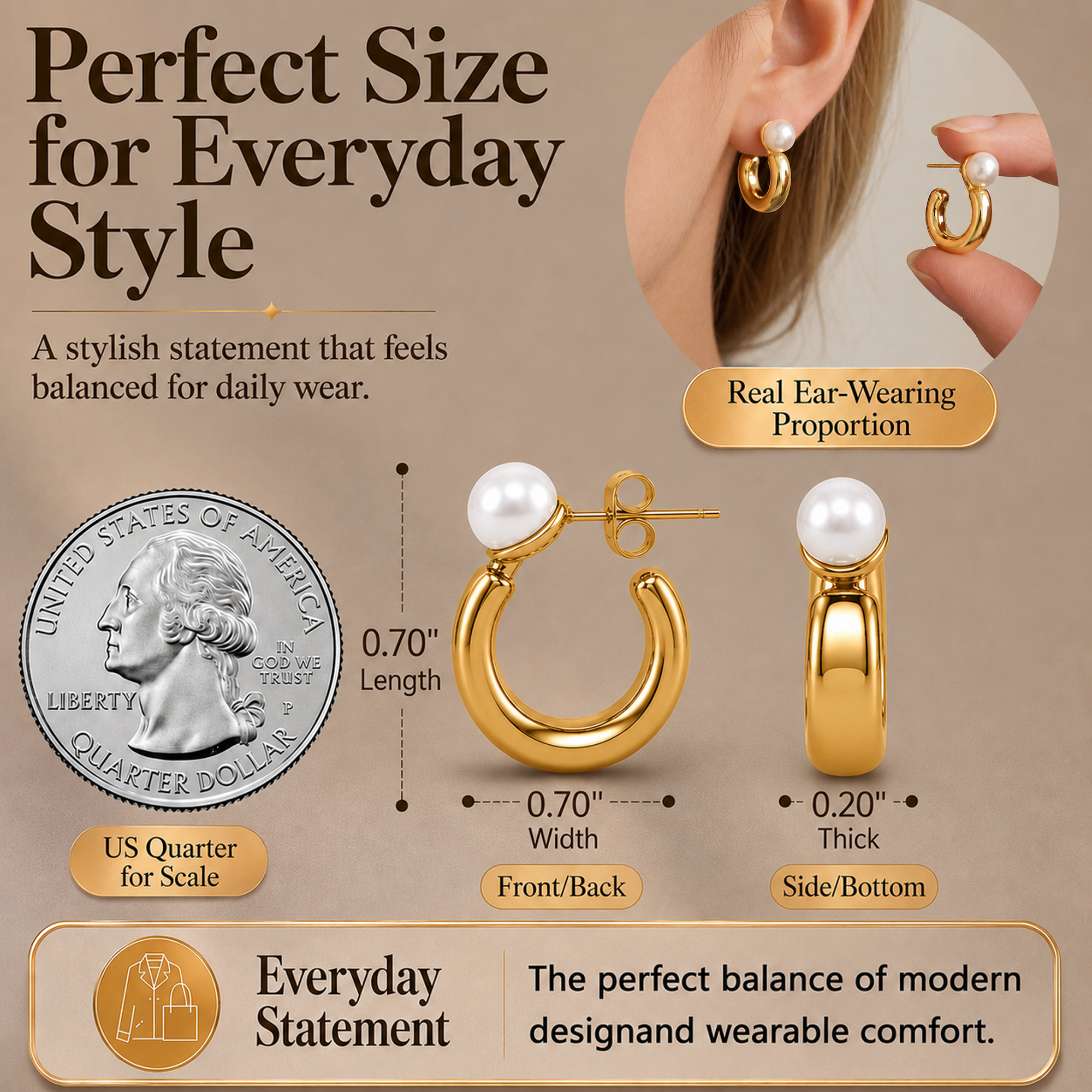 Eclipton® 14K Plated Gold Hoop Earrings for Women, Hypoallergenic Pearl Hoop Earrings, Elegant Jewelry Gift for Women’s Daily Wear