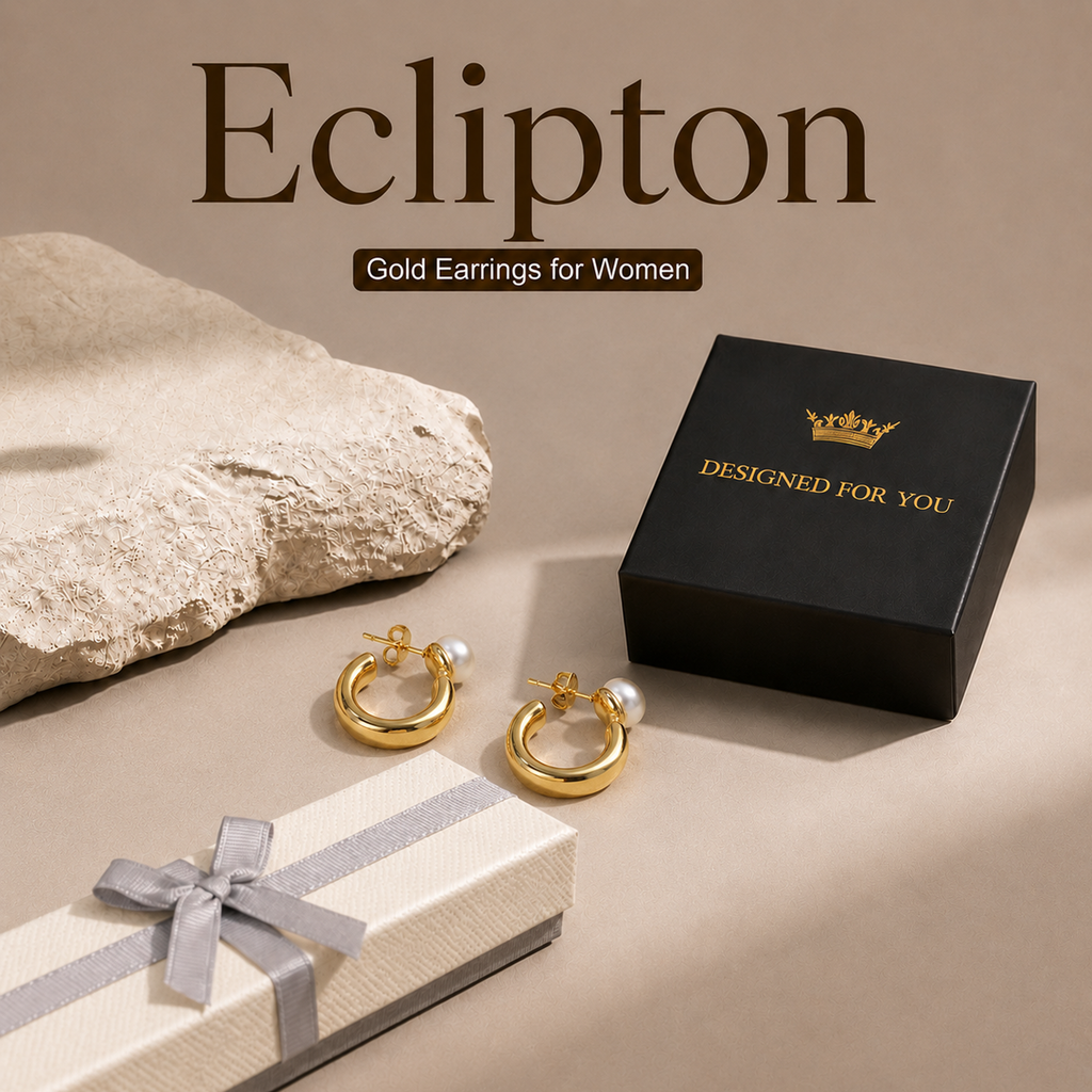 Eclipton® 14K Plated Gold Hoop Earrings for Women, Hypoallergenic Pearl Hoop Earrings, Elegant Jewelry Gift for Women’s Daily Wear