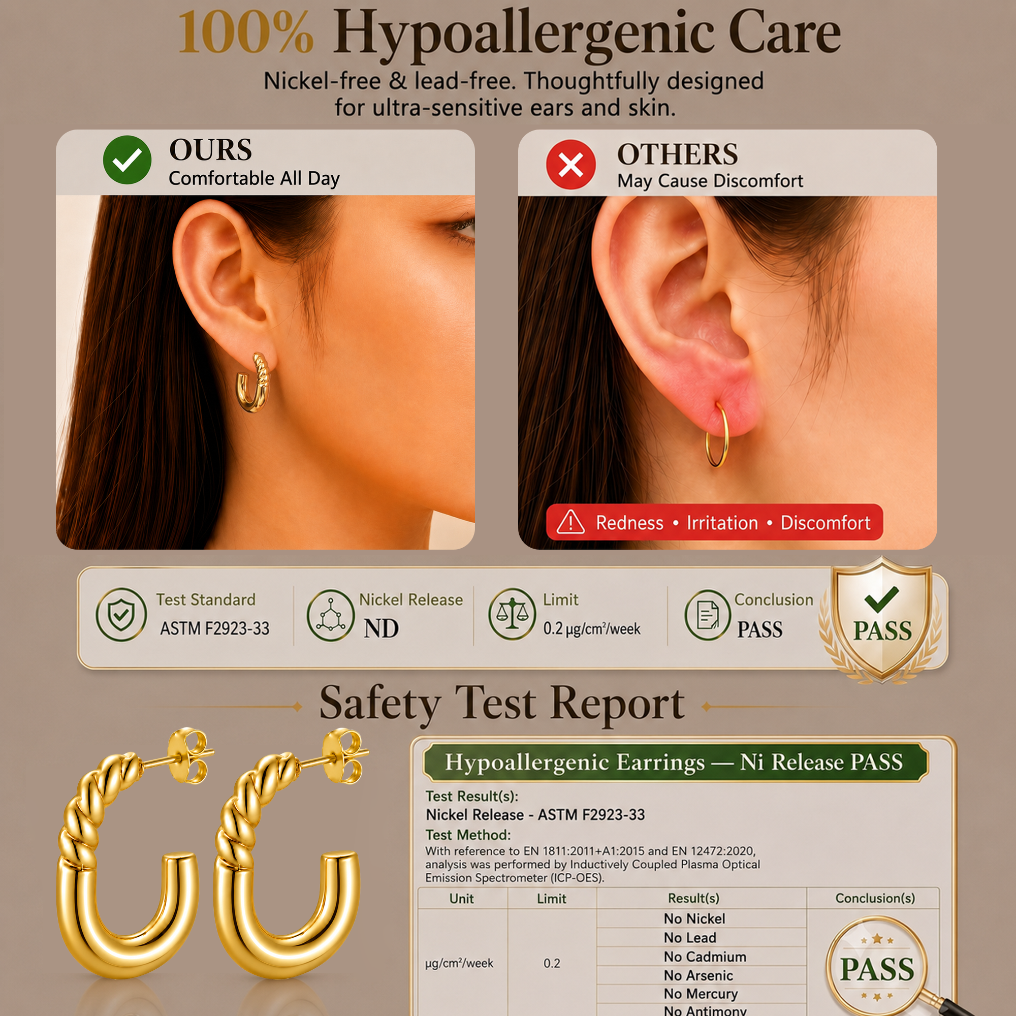Eclipton® 14K Plated Gold Hoop Earrings for Women, Hypoallergenic Chunky Hoop Earrings Jewelry for Gifts