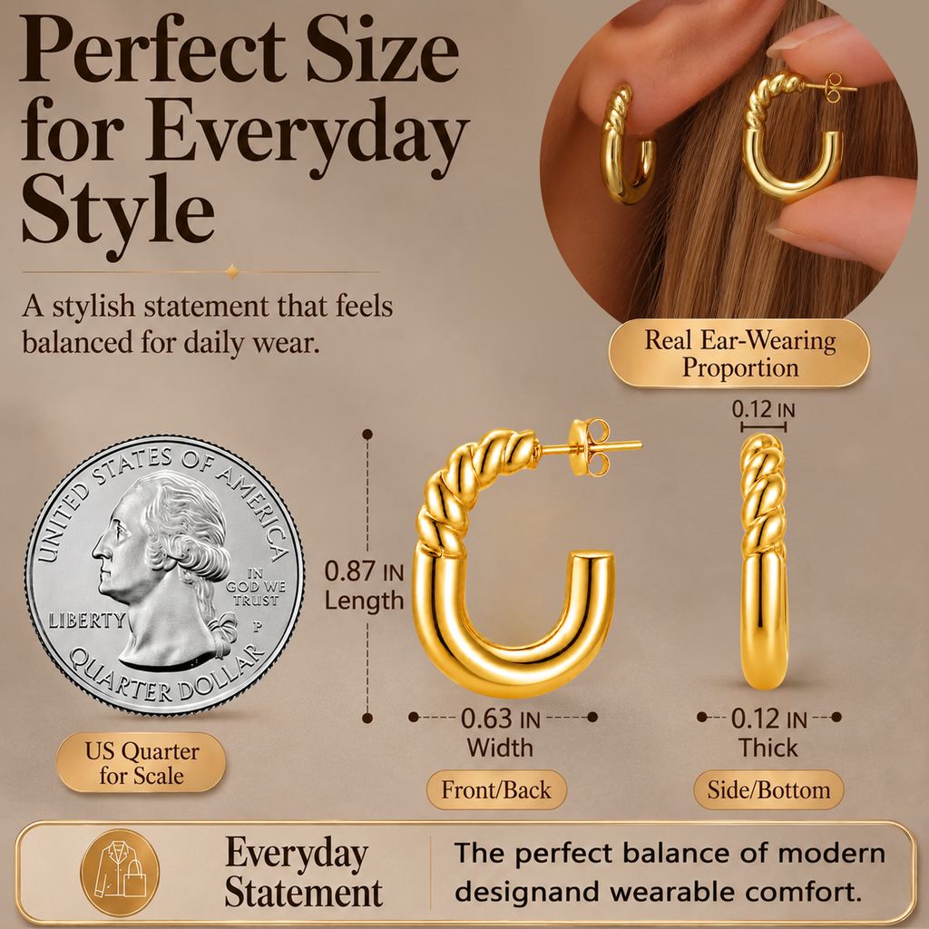 Eclipton® 14K Plated Gold Hoop Earrings for Women, Hypoallergenic Chunky Hoop Earrings Jewelry for Gifts
