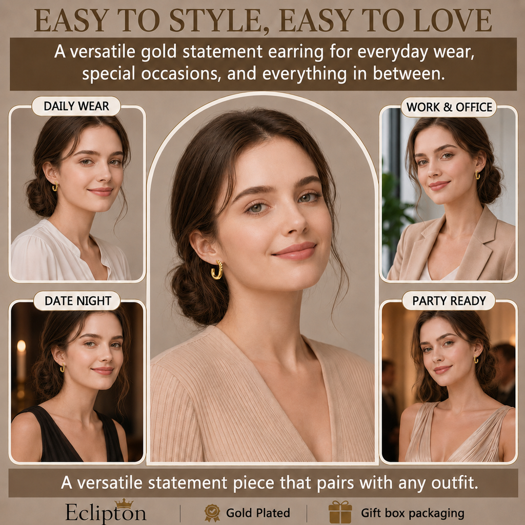 Eclipton® 14K Plated Gold Hoop Earrings for Women, Hypoallergenic Chunky Hoop Earrings Jewelry for Gifts