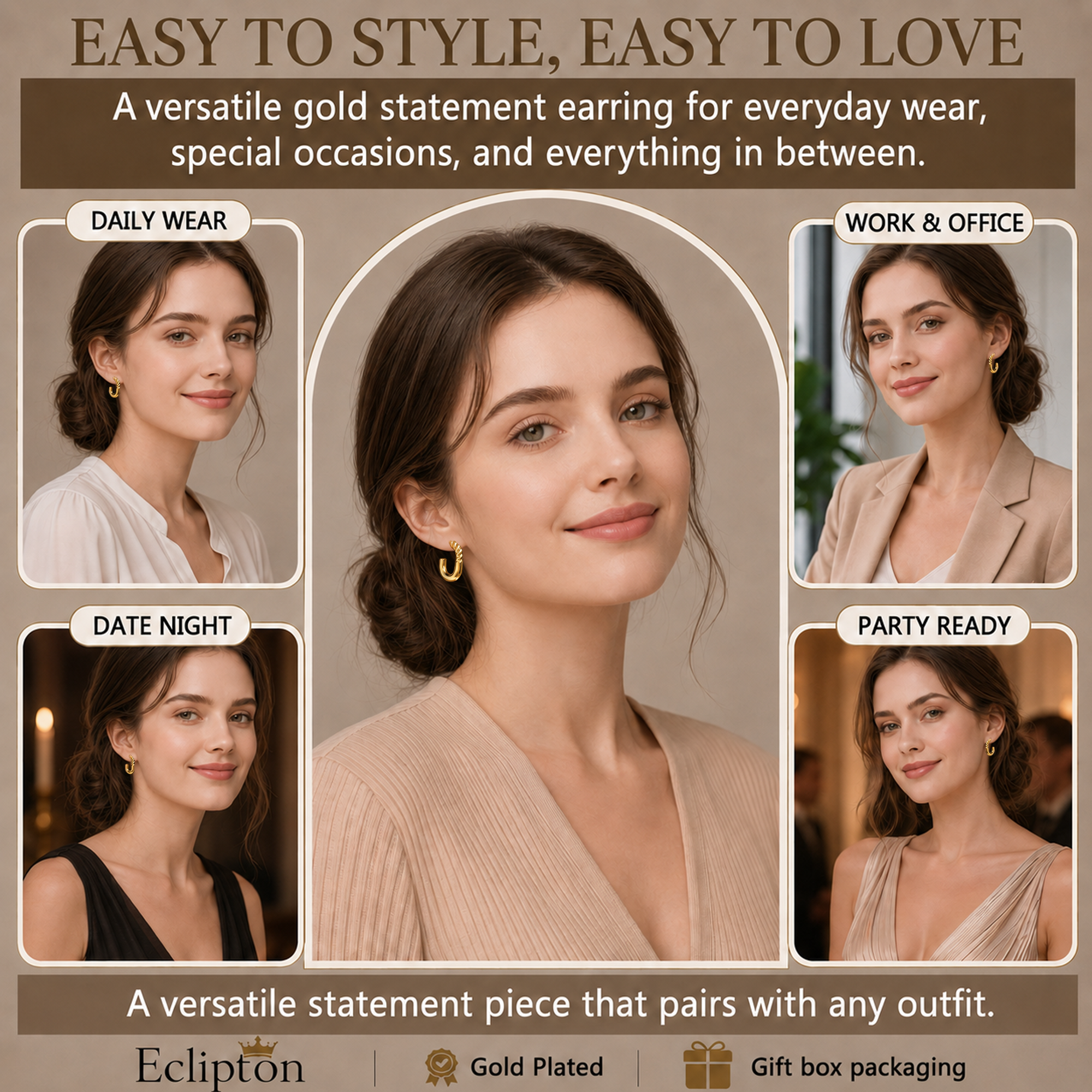 Eclipton® 14K Plated Gold Hoop Earrings for Women, Hypoallergenic Chunky Hoop Earrings Jewelry for Gifts