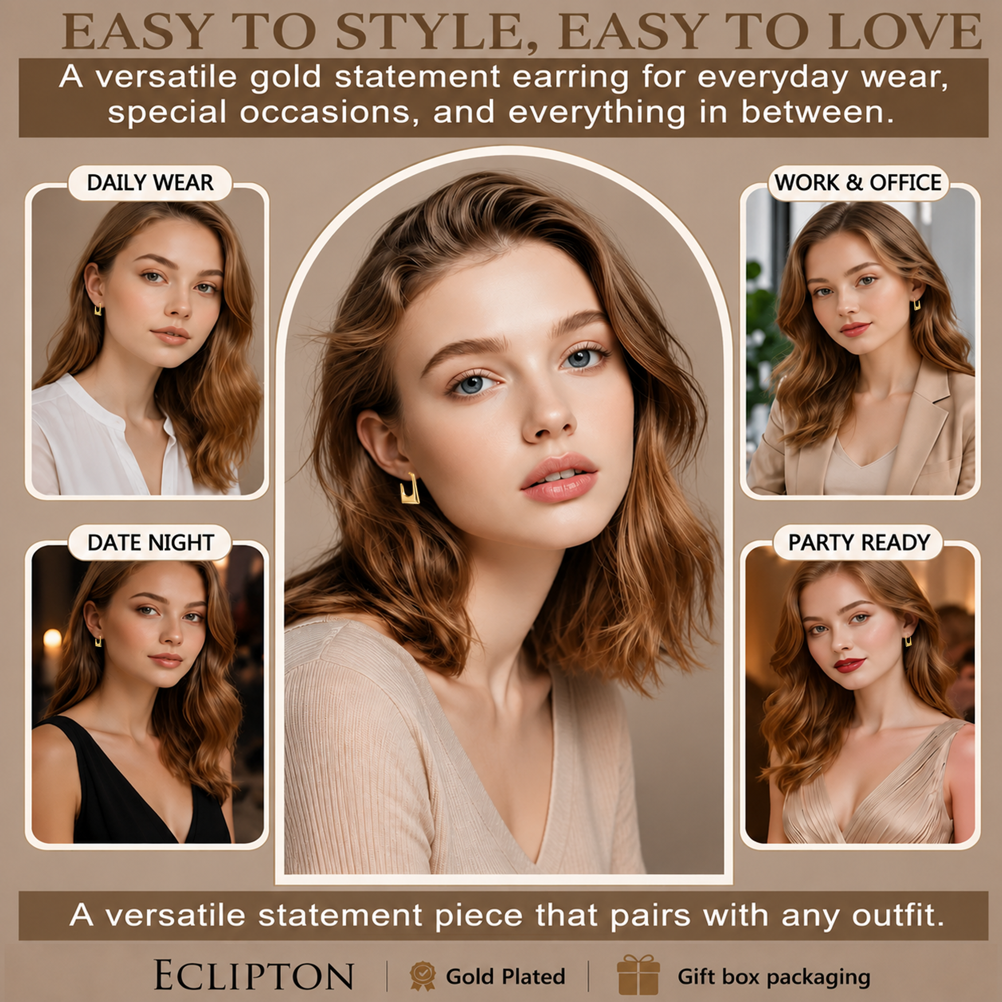 Eclipton® 14K Plated Gold Hoop Earrings for Women, Hypoallergenic Chunky Hoop Earrings Jewelry for Gifts