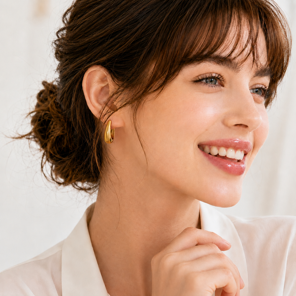 Eclipton® 14K Plated Gold Hoop Earrings for Women, Dainty Minimalist & Hypoallergenic Teardrop Hoop Earrings for Party Daily Office Wear