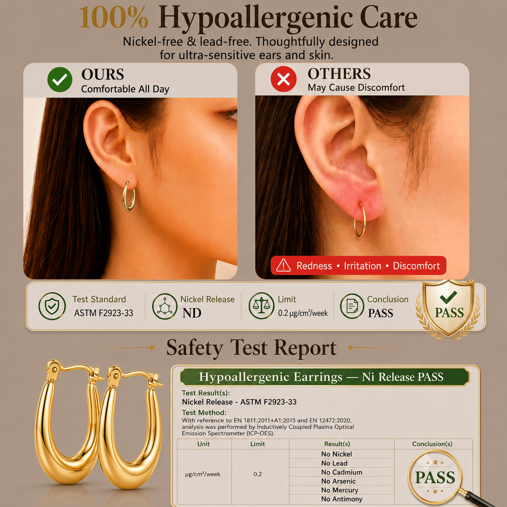 Eclipton® 14K Plated Gold Hoop Earrings for Women, Hypoallergenic Chunky Hoop Earrings Jewelry for Gifts