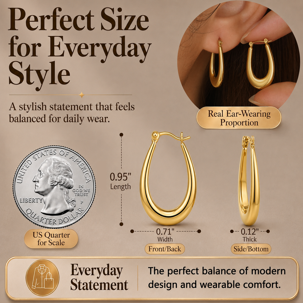 Eclipton® 14K Plated Gold Hoop Earrings for Women, Hypoallergenic Chunky Hoop Earrings Jewelry for Gifts