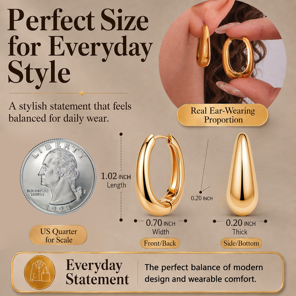 Eclipton® 14K Plated Gold Hoop Earrings for Women, Dainty Minimalist & Hypoallergenic Teardrop Hoop Earrings for Party Daily Office Wear