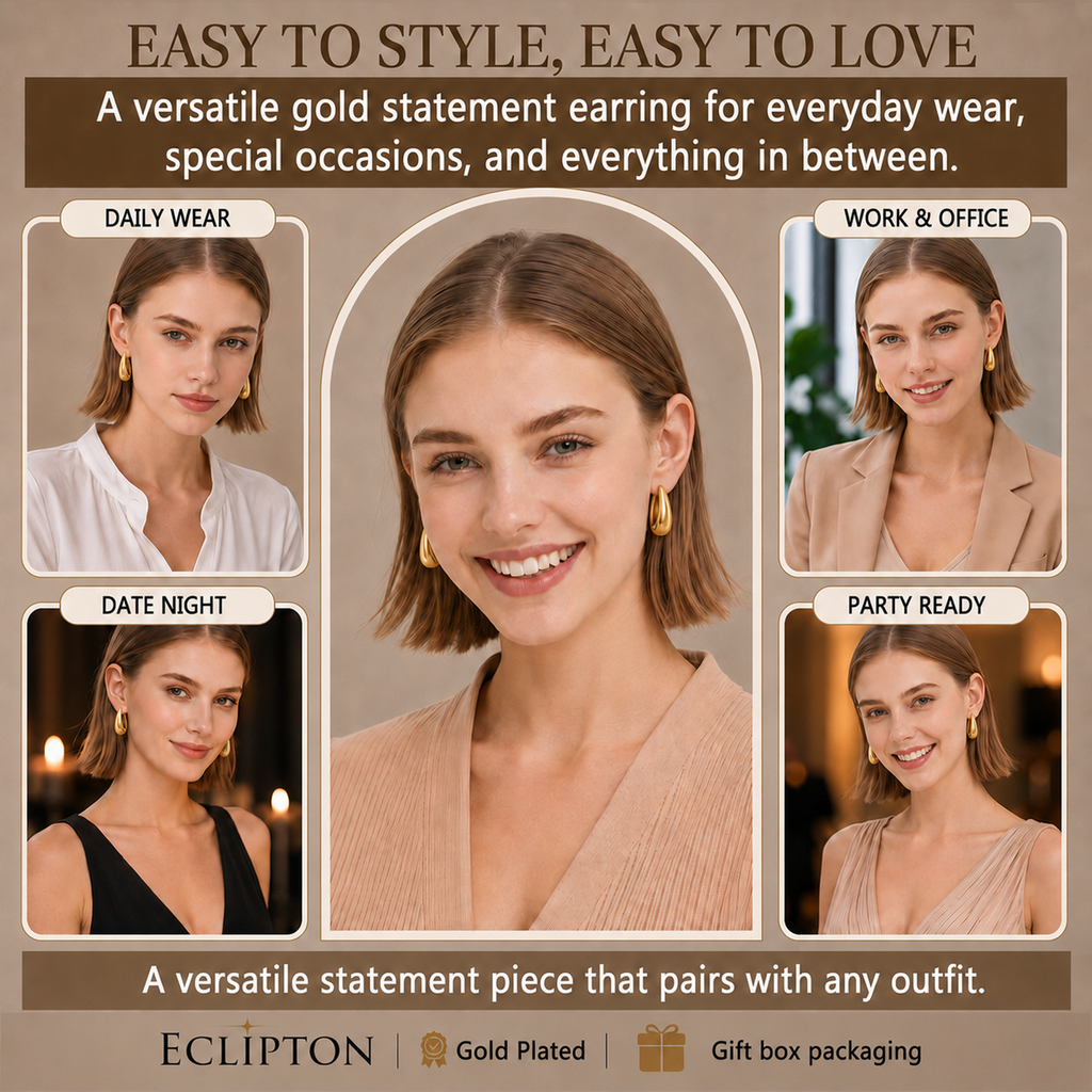 Eclipton® 14K Plated Gold Hoop Earrings for Women, Dainty Minimalist & Hypoallergenic Teardrop Hoop Earrings for Party Daily Office Wear