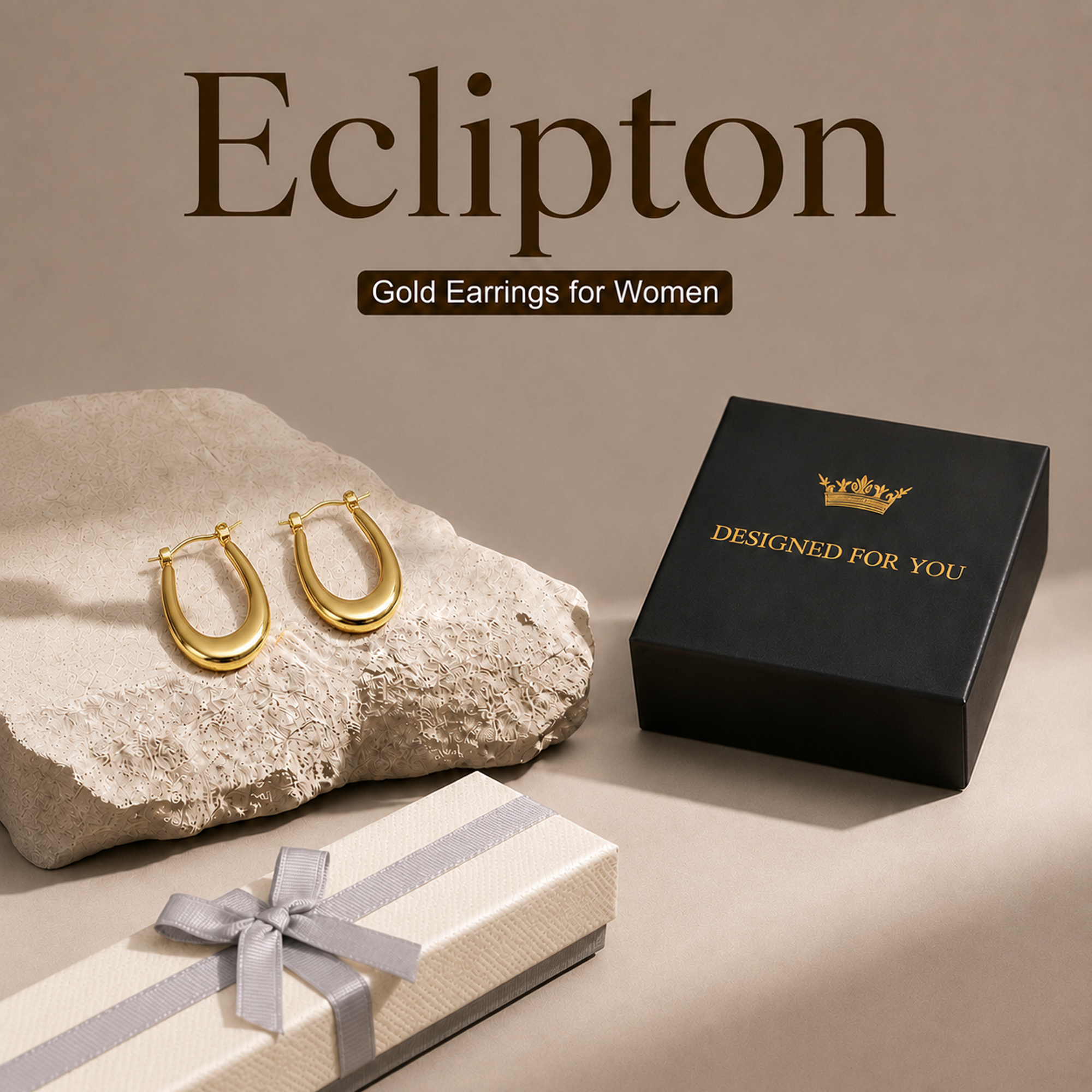 Eclipton® 14K Plated Gold Hoop Earrings for Women, Hypoallergenic Chunky Hoop Earrings Jewelry for Gifts