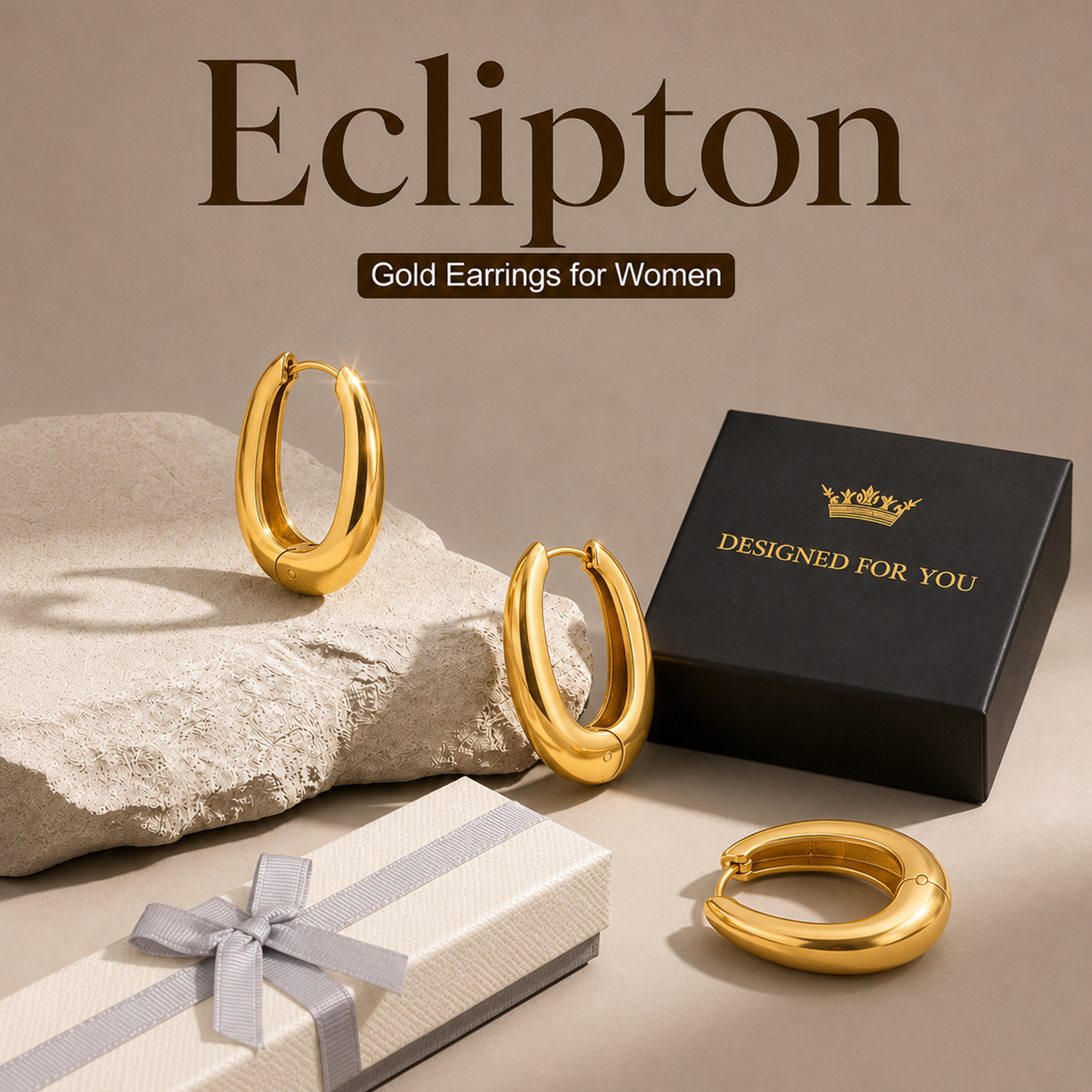 Eclipton® 14K Plated Gold Hoop Earrings for Women, Dainty Minimalist & Hypoallergenic Teardrop Hoop Earrings for Party Daily Office Wear